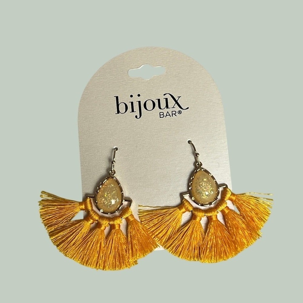 Bijoux Bar Yellow Tassel Drop Earrings Gold Tone, Boho New